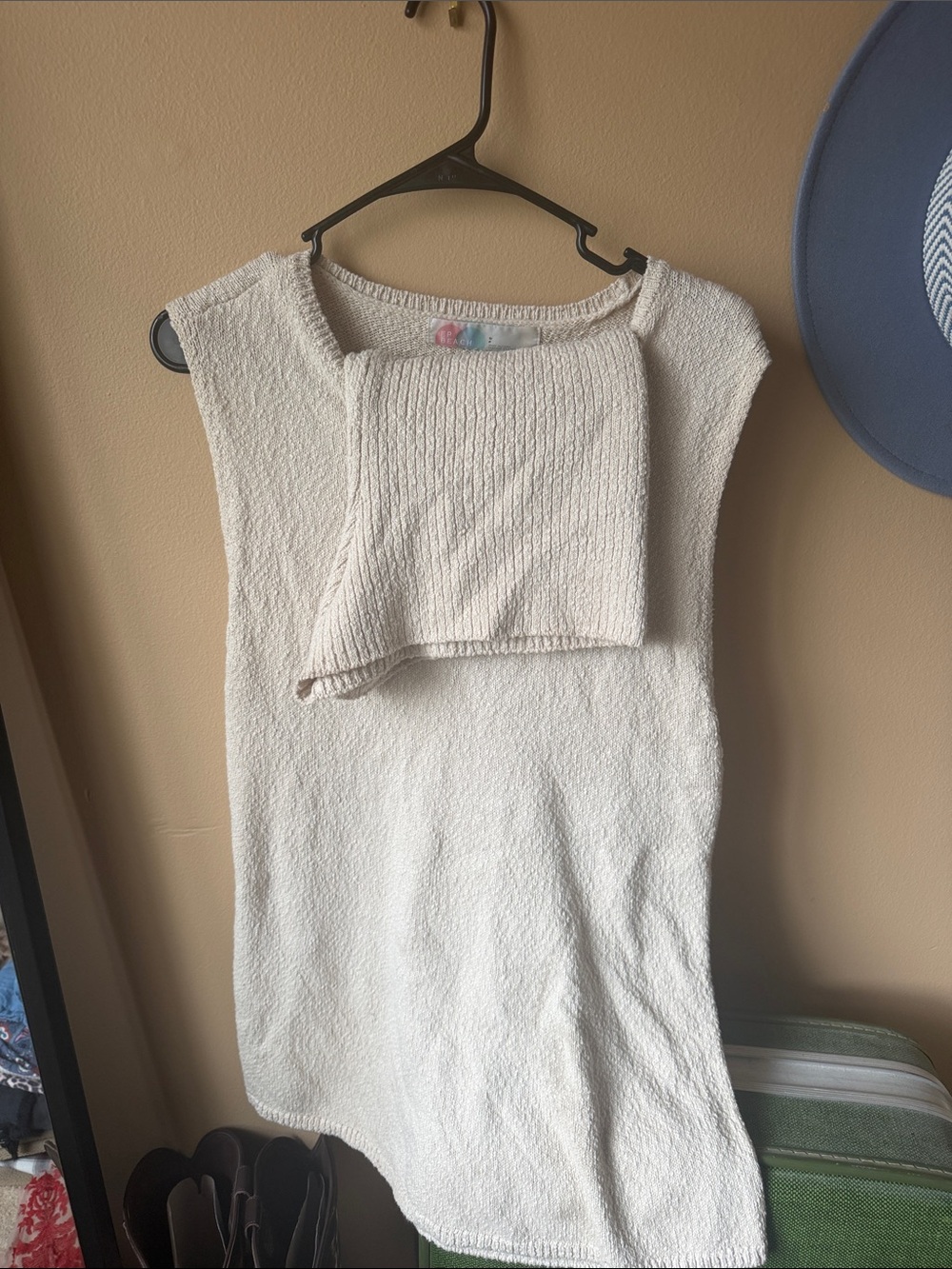 Free People Cream Textured Knit Sleeveless Dress